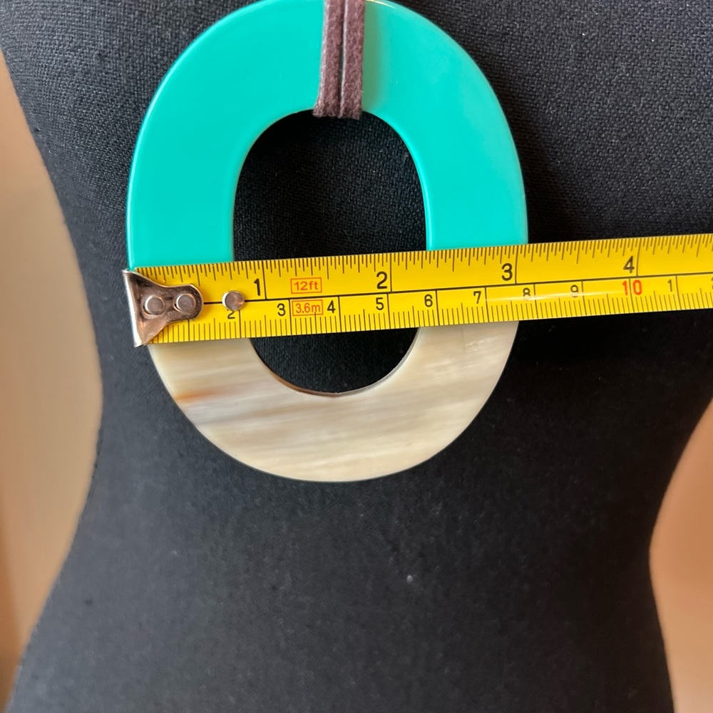 Turquoise & Buffalo Horn Statement Pendant Necklace | Adjustable Leather Cord - Picture 10 of 10